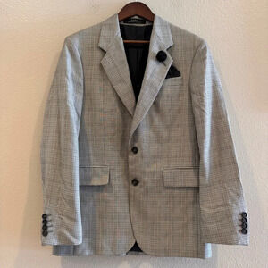 Zara Men's Plaid Blazer Notched Lapel Two Button Front Flap Pocket Lined 38 Grey